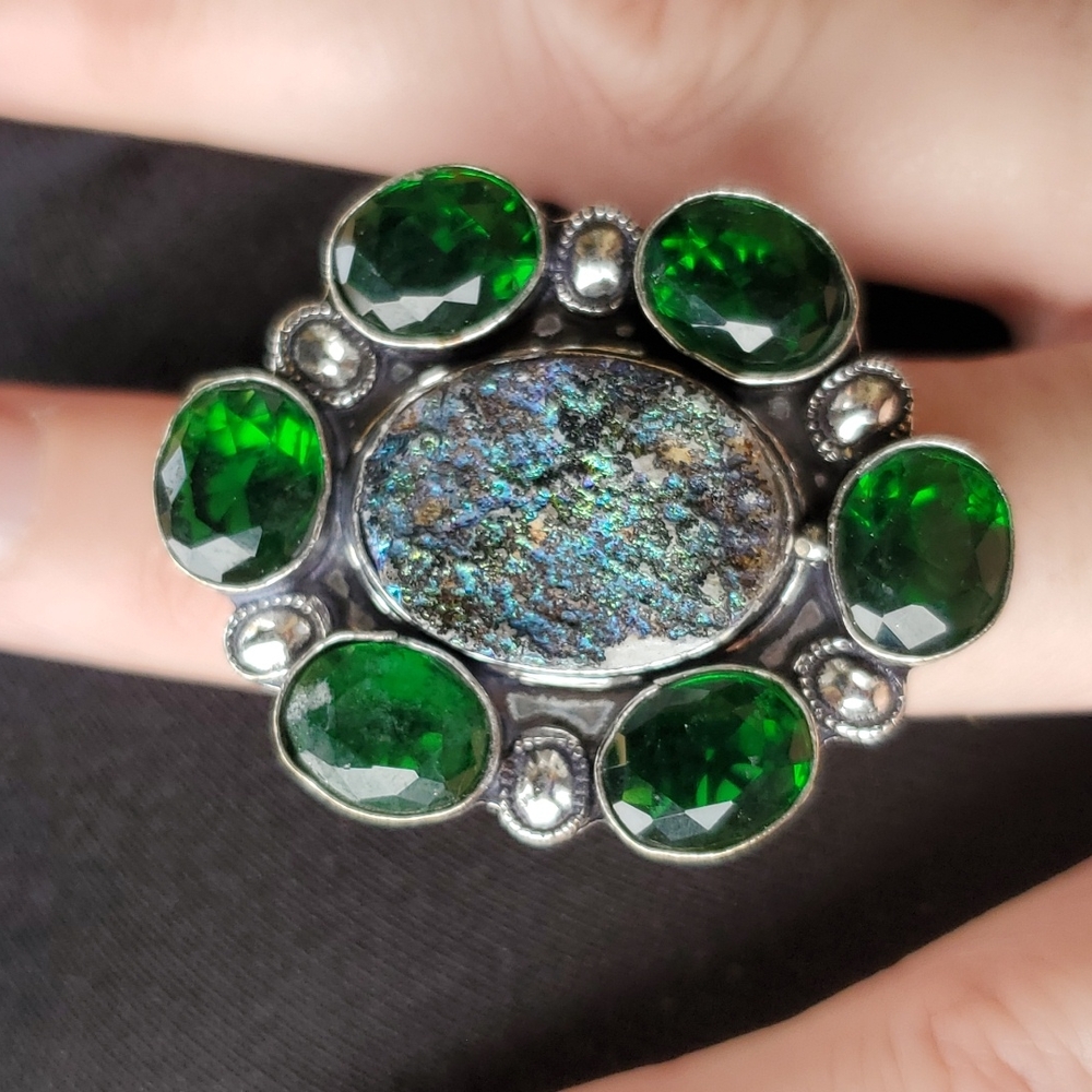 New Chrome Diopside 925 Silver Statement Ring.